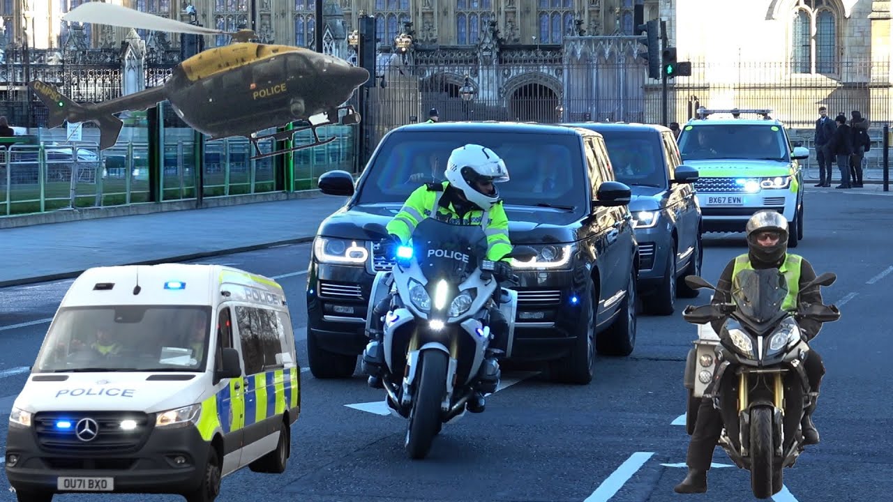 Police close down Whitehall for Prime Minister Keir Starmer's motorcade.