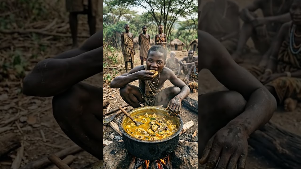 Hadzabe Real Forest Fire Meal #Hadzabe #FireCooking #ForestLife #shorts