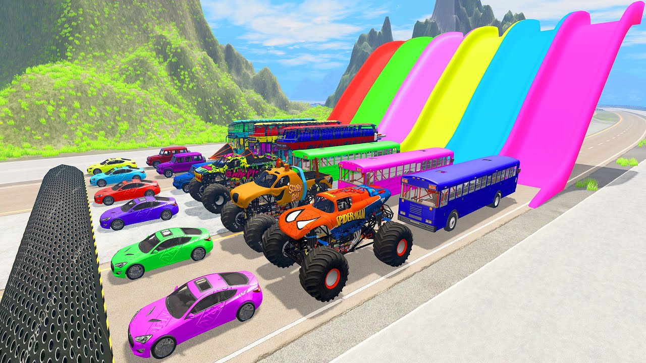 HT Gameplay Crash # 454 | Monster Truck vs Trap Colors High Speeds & Big & Small Cars vs Speed Bumps