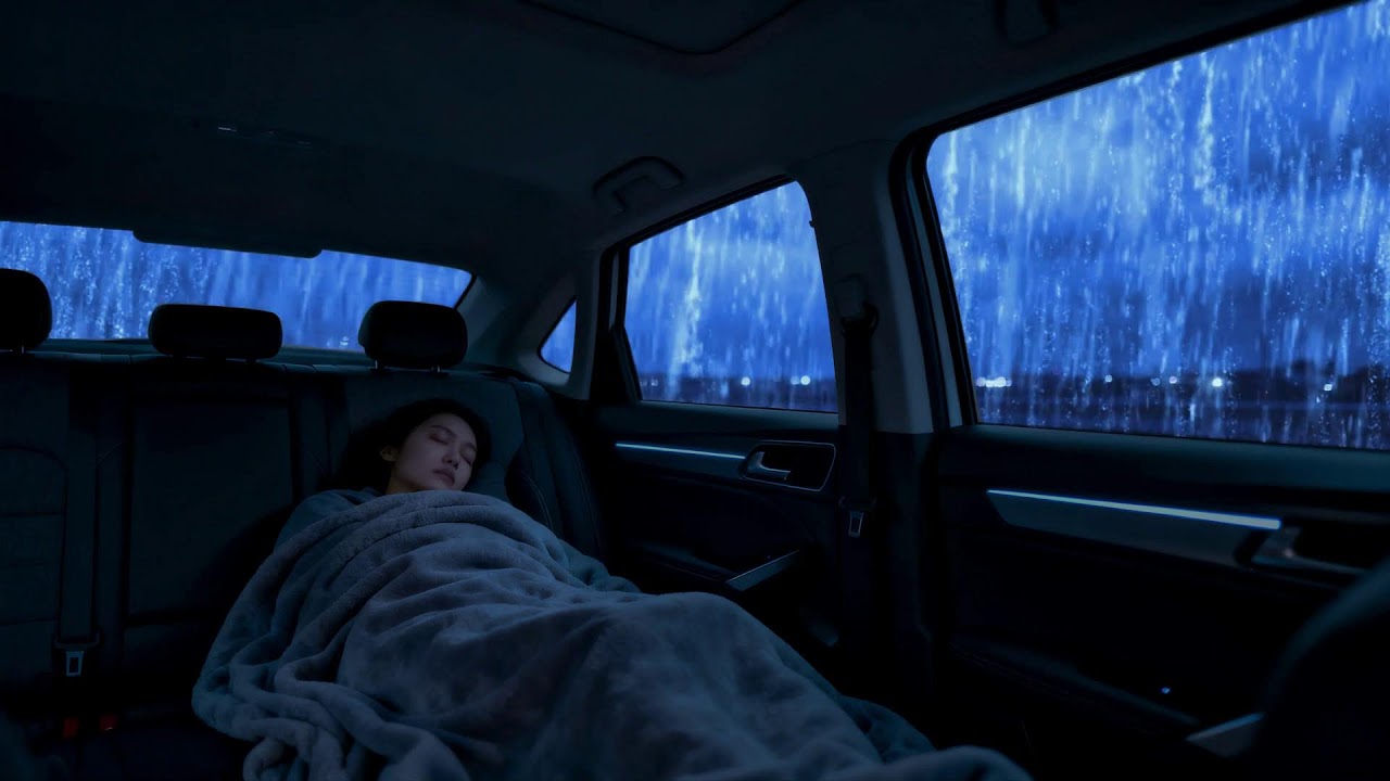 Barulho de Chuva Intensa e Tempestade Noturna no Carro – Estrada Molhada para Dormir