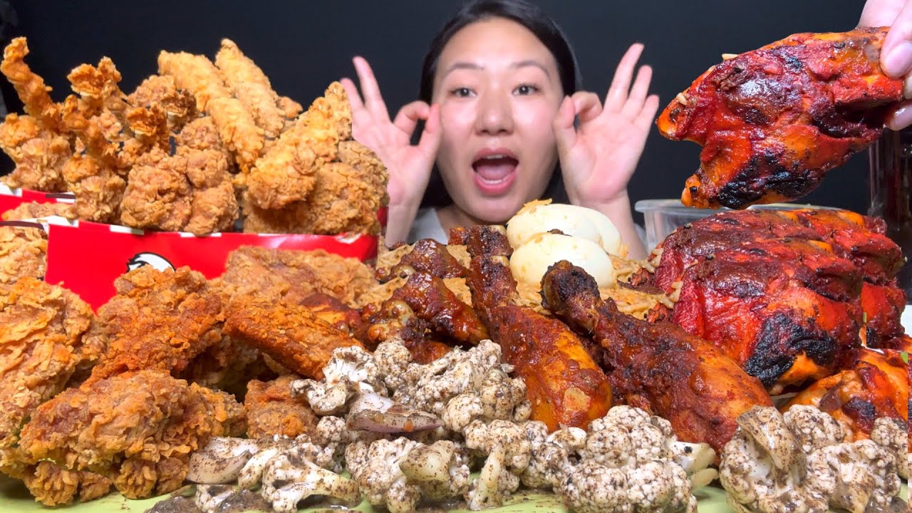 Chicken Feast || KFC, Chicken Biryani, Grilled Chicken & Cauliflower Singju Mukbang