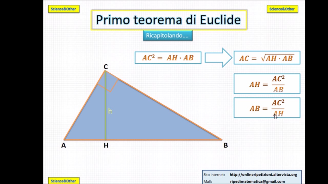Primo teorema di Euclide: breve riepilogo formule