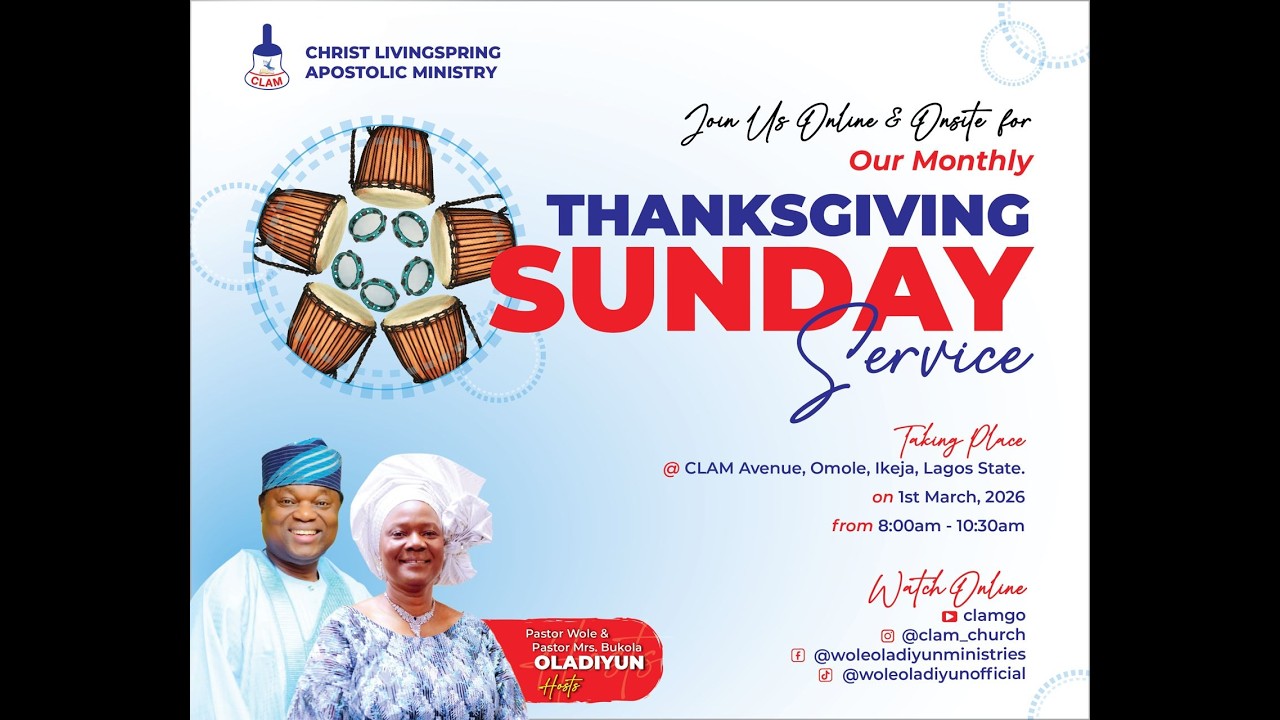 CLAM - THANKSGIVING SUNDAY SERVICE - 1ST MARCH 2026