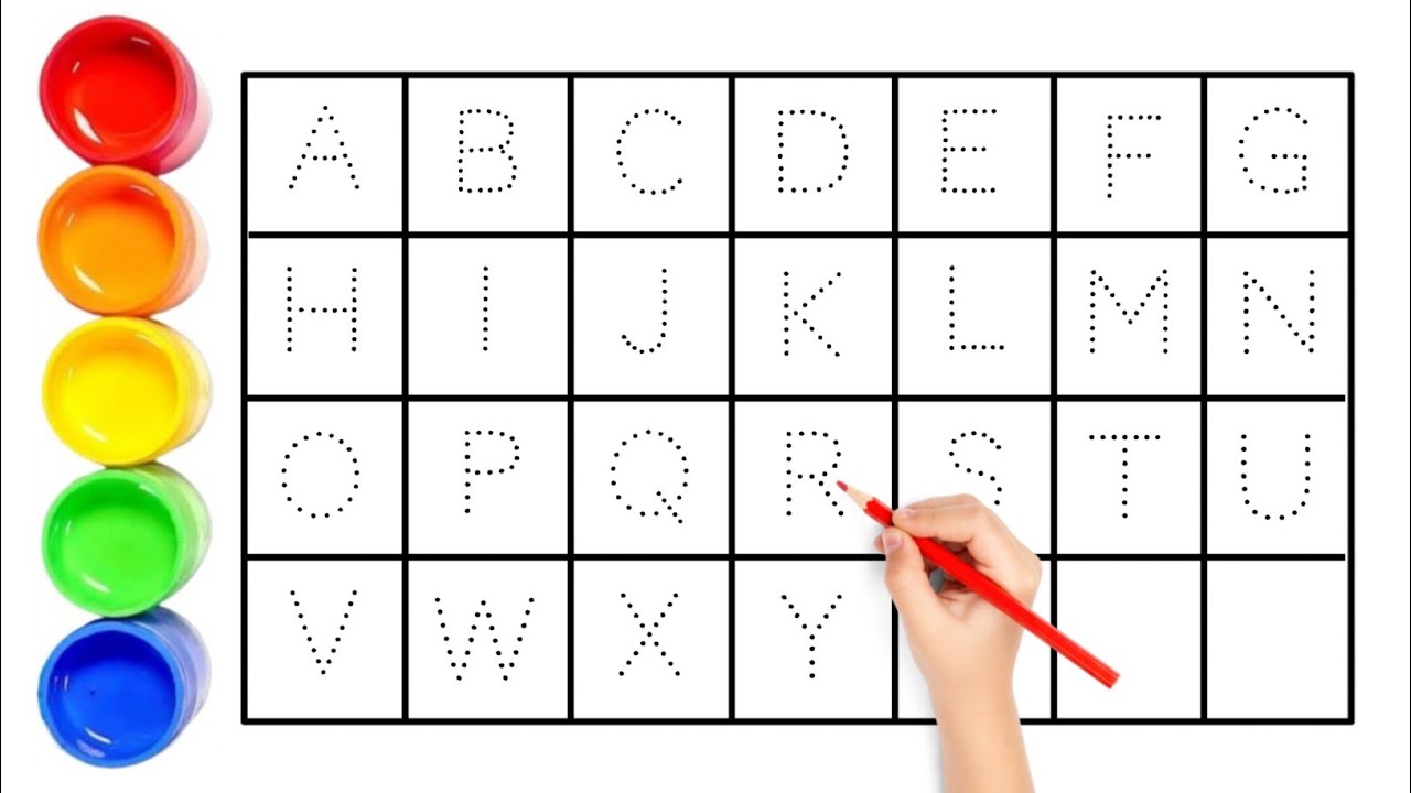 Alphabet, ABC song, abcd, a to z, Kids rhymes, collection for writing along dotted lines for toddler