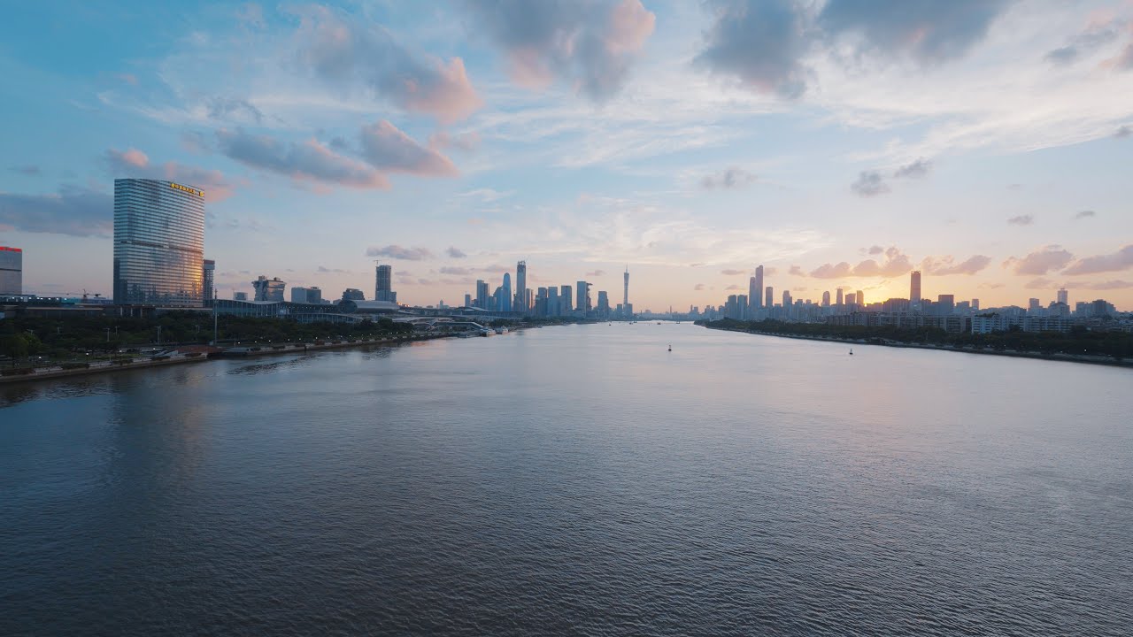 4K Beautiful Sunset Walk in China, Guangzhou, Pazhou Bridge丨City Sounds丨Relaxing Walk