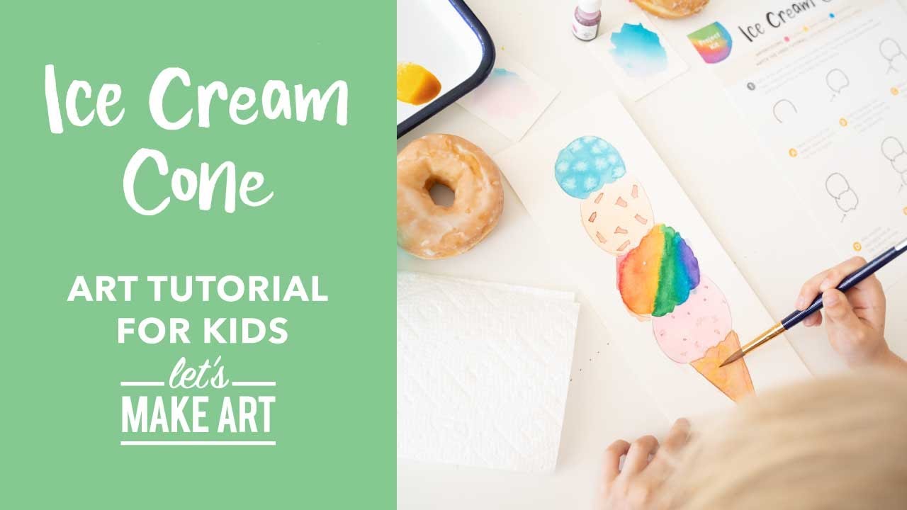 Ice Cream Cone 🍦 Easy Kids Watercolor Art Lesson by Nicole Miyuki of Let's Make Art