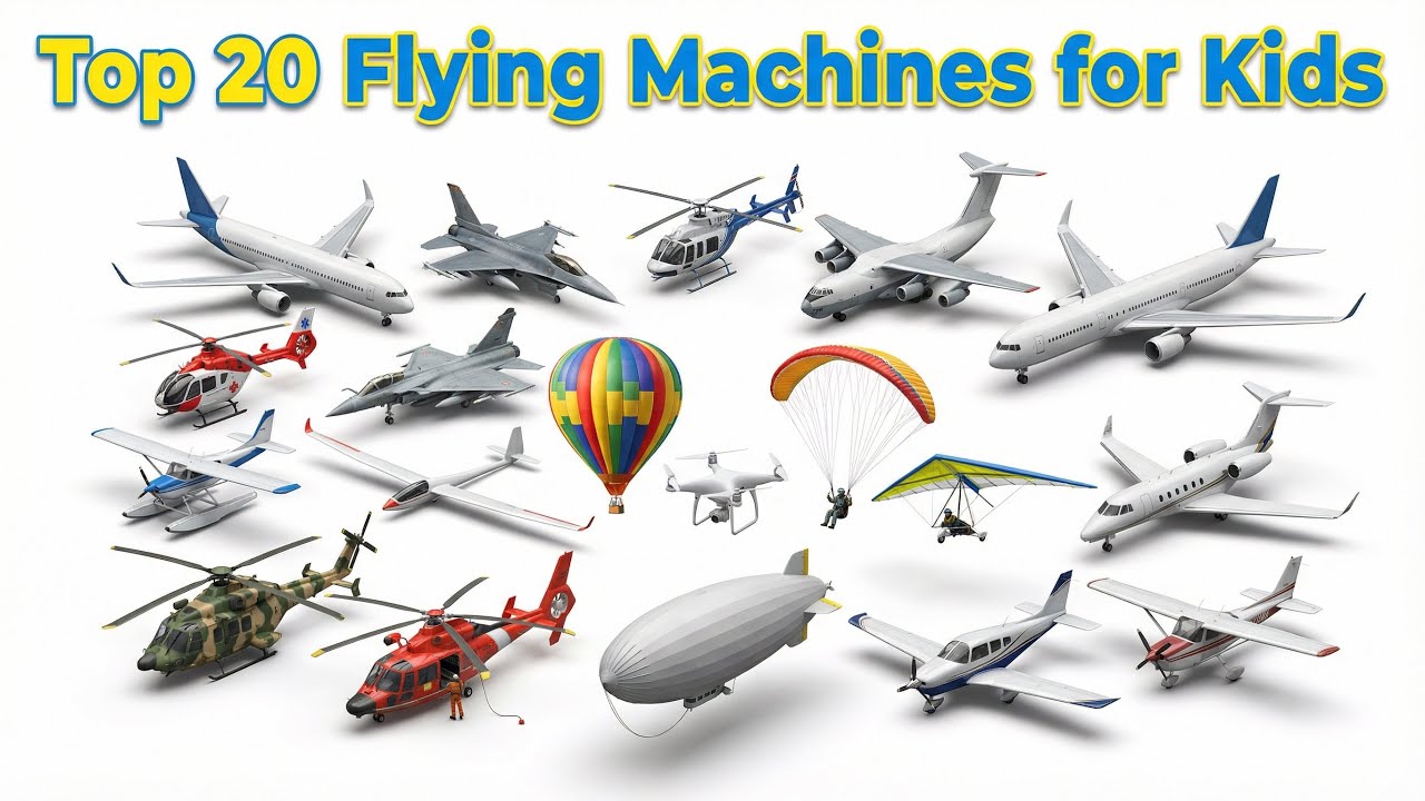 Top 20 Flying Machines for Kids | बच्चों के लिए Planes, Helicopters & More!