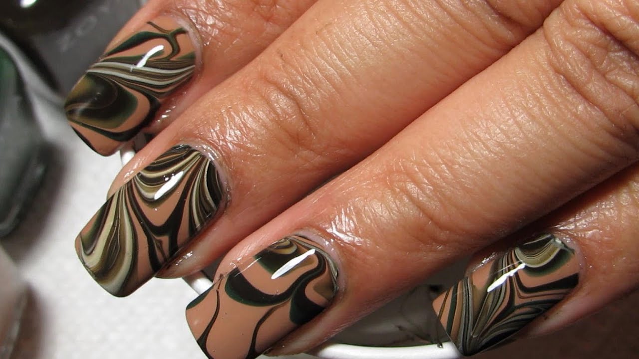 Camouflage Water Marble Nail Art Tutorial