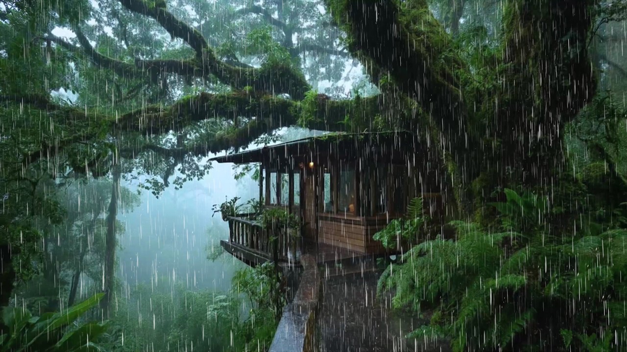 Relax with Gentle Rain in Cozy Tree House Cabin 🍀 Feel Relaxed and Calm With Rain