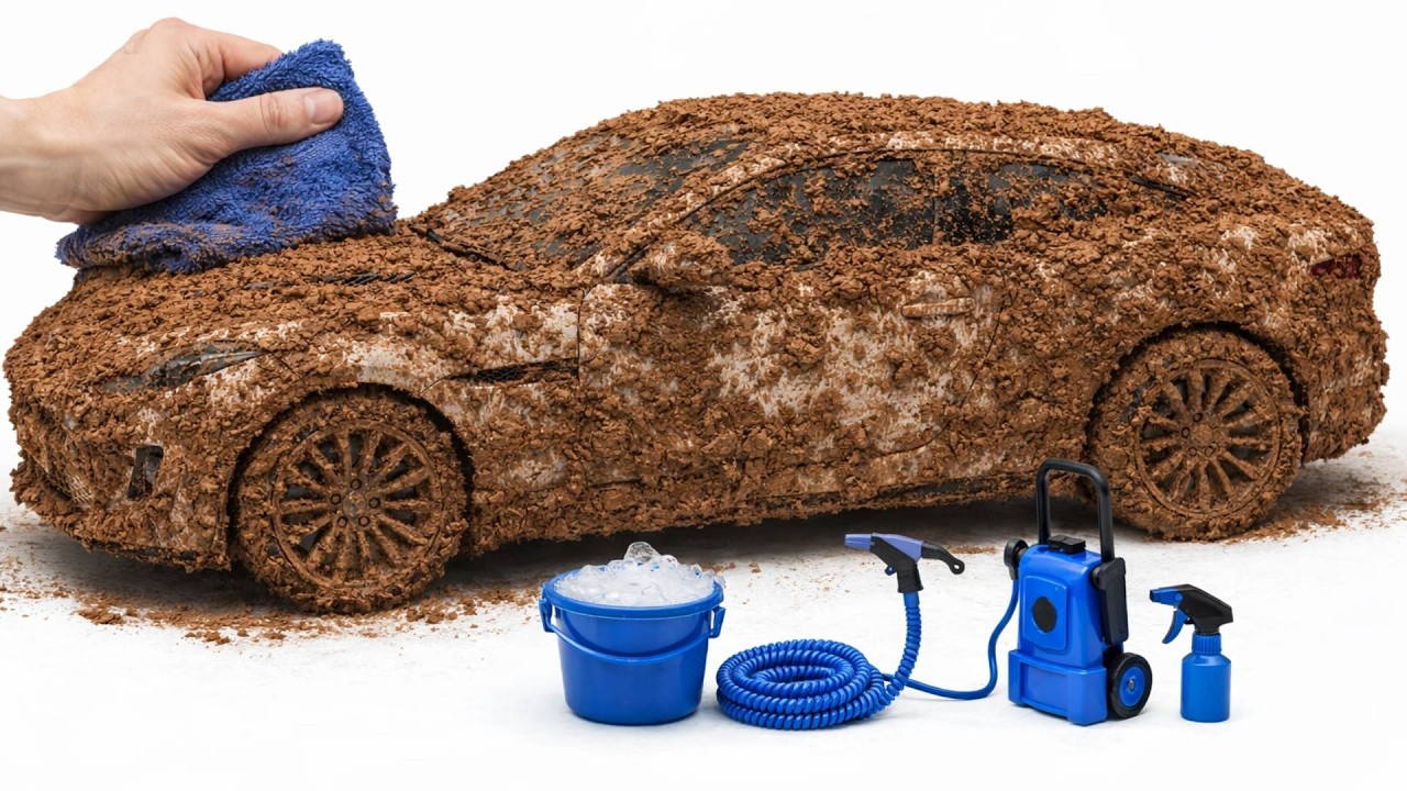 Super Realistic Cleaning of a 1:23 White Jaguar F-Type After an Extreme Off-Road Adventure 🥵