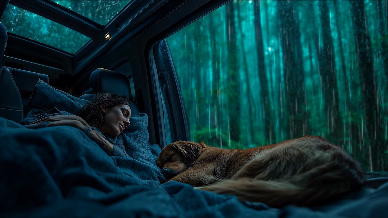 A Refreshing Sleep with Torrential Rain & Thunder Rattling on a Cozy Car Roof in the Rainforest