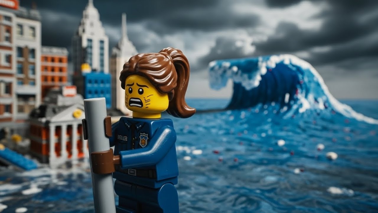 A Tsunami Heads Straight for LEGO City #legocity  #tsunami  #legoanimation  #brickfilm