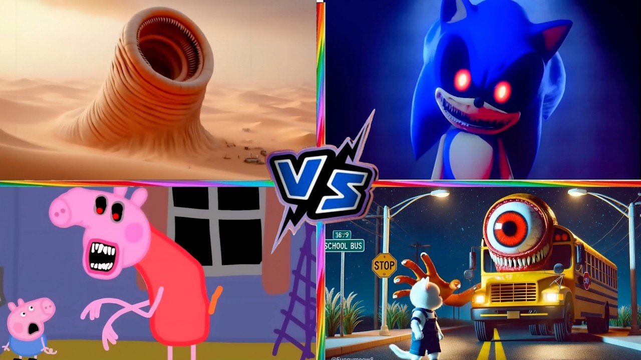 Erosion Worm Vs Sonic Exe Vs Peppa Pig Exe Vs School Bus | Tiles Hop Monster EXE | Tiles Hop!
