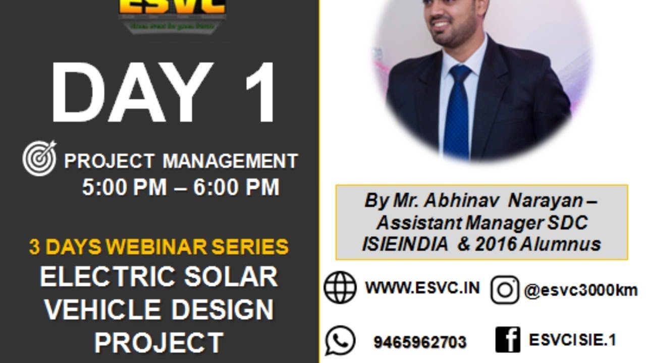 Day 1: Project Management | 3 DAYS LIVE WEBINAR on Electric Solar Vehicle Project