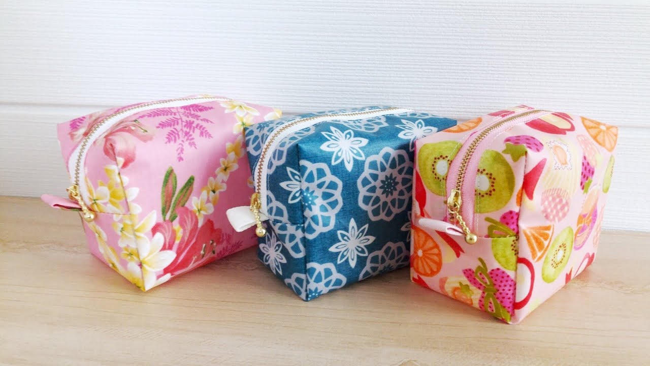 ラミネート ボックスポーチ の 作り方★裏なしで簡単に★Kcoton★easy zippered box pouch  tutorial