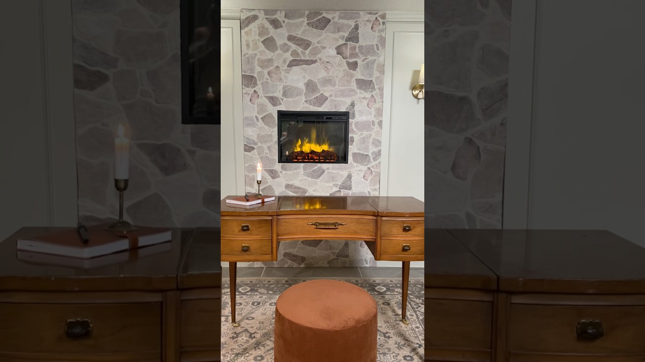 faking a cottage stone fireplace🤭 #hack