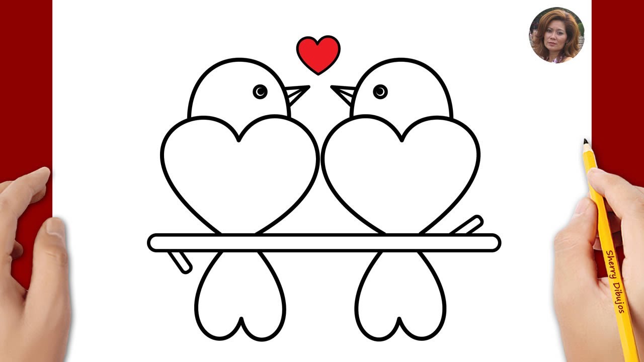 Como dibujar dos pajaritos enamorados | Dibujo del día de San Valentín | Dibujos Felices