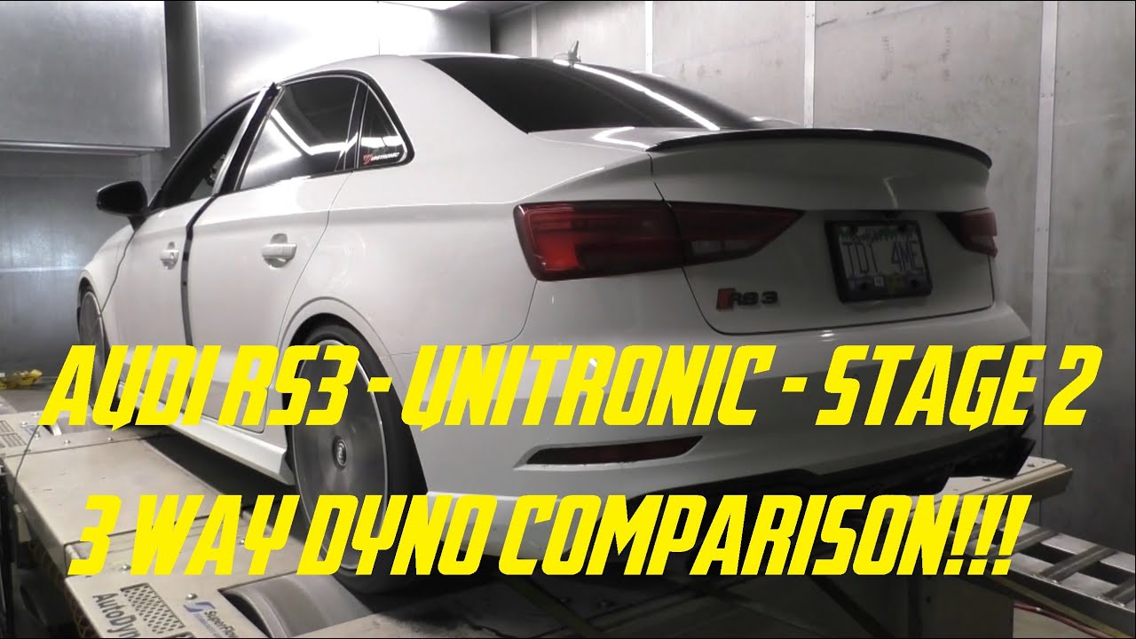 AUDI RS3 - 3 WAY DYNO COMPARISON!!! Unitronic - Stage 2 - 93 Octane