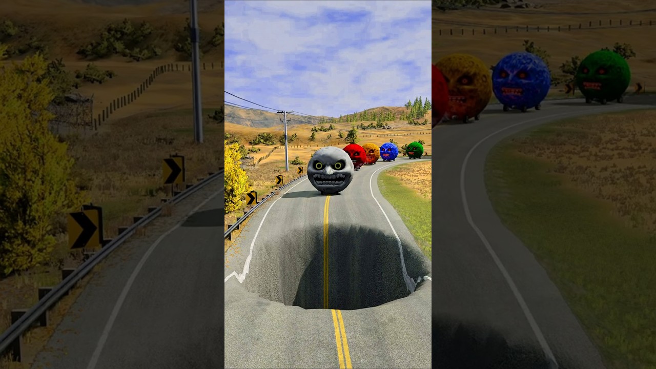 🕳️ Big and Small Monster Cars vs Giant Sinkhole | BeamNG.drive -111