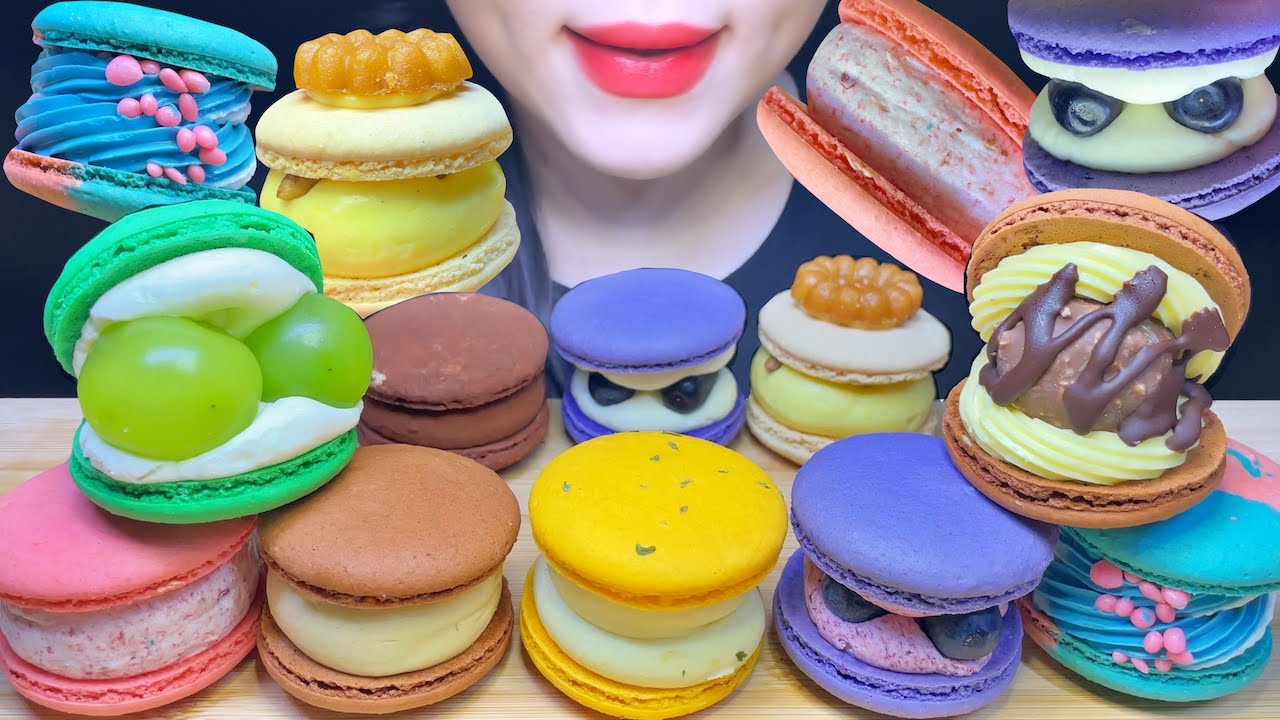 ASMR COLORFUL MACARON PARTY*FATCARON,FRUIT MACARON EATING SOUNDS MUKBANG, 알록달록 뚱카롱 파티*생과일 마카롱 먹방🌈💖