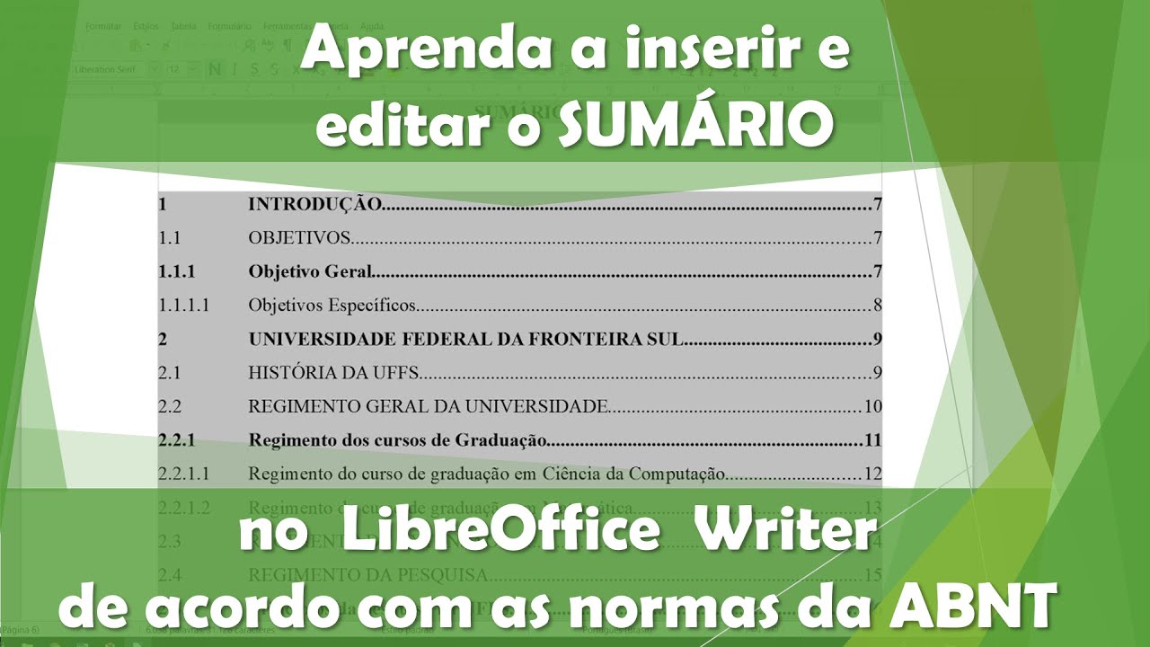 P7- Como inserir o SUMÁRIO automático no LibreOffice Writer / Criar o Sumário, ABNT, TCC, monografia