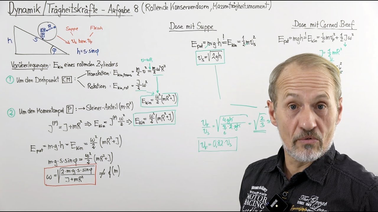 PHYSIK AUFGABEN (Dynamik) - Aufgabe 8: Massenträgheitsmoment rollender Zylinder