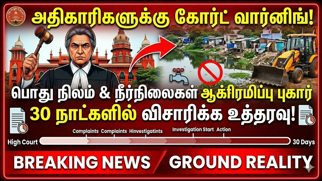 பொது நிலம் நீர்நிலைகள் ஆக்கிரமிப்பு புகார் 30 நாட்களில் விசாரணை, அதிகாரிகளுக்கு நீதிமன்ற எச்சரிக்கை