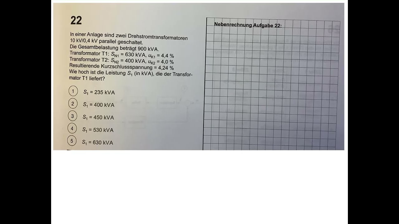 Prüfungsaufgabe EBT Parallelschaltung von Transformatoren