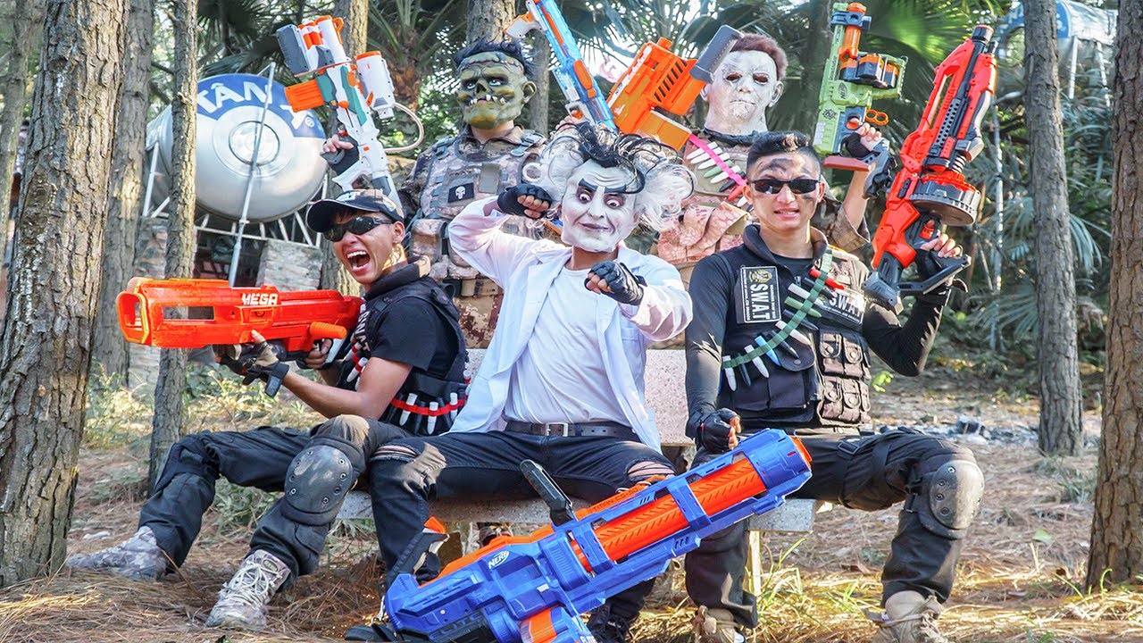 Gugu Gaming : Squad Warriors X Man SWAT Nerf Guns FIGHT Criminal Group Dr.Scary