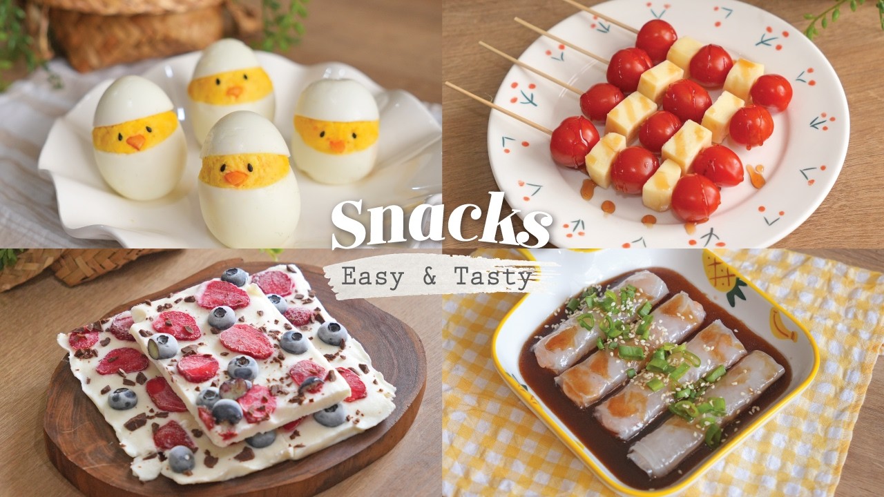 4 Resep Snack Mudah & Sehat | Yoghurt Fruit Bar, Prawn Dimsum, Devilled Egg, Tomato & Cheese Skewer