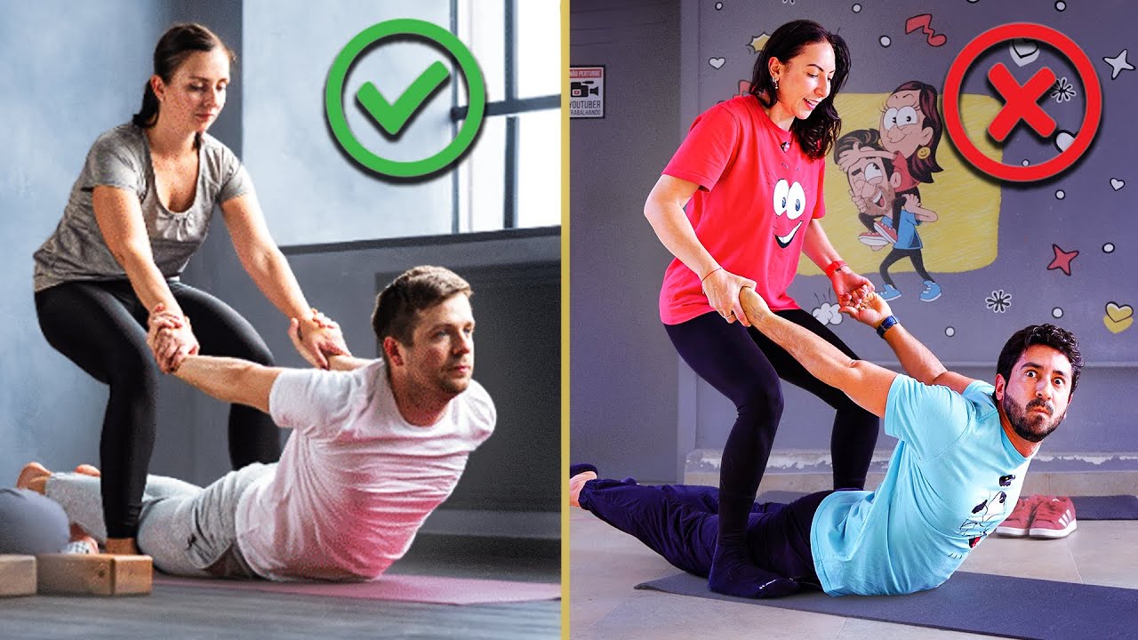 IMITANDO POSIÇÕES DE YOGA DE CASAL (caímos de verdade)