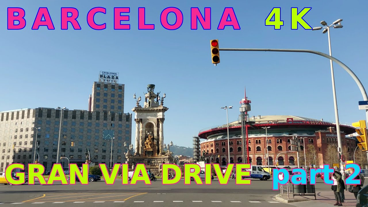 DRIVING in BARCELONA 4K video: Gran Via part 2 from Plaza España to Glories Tower