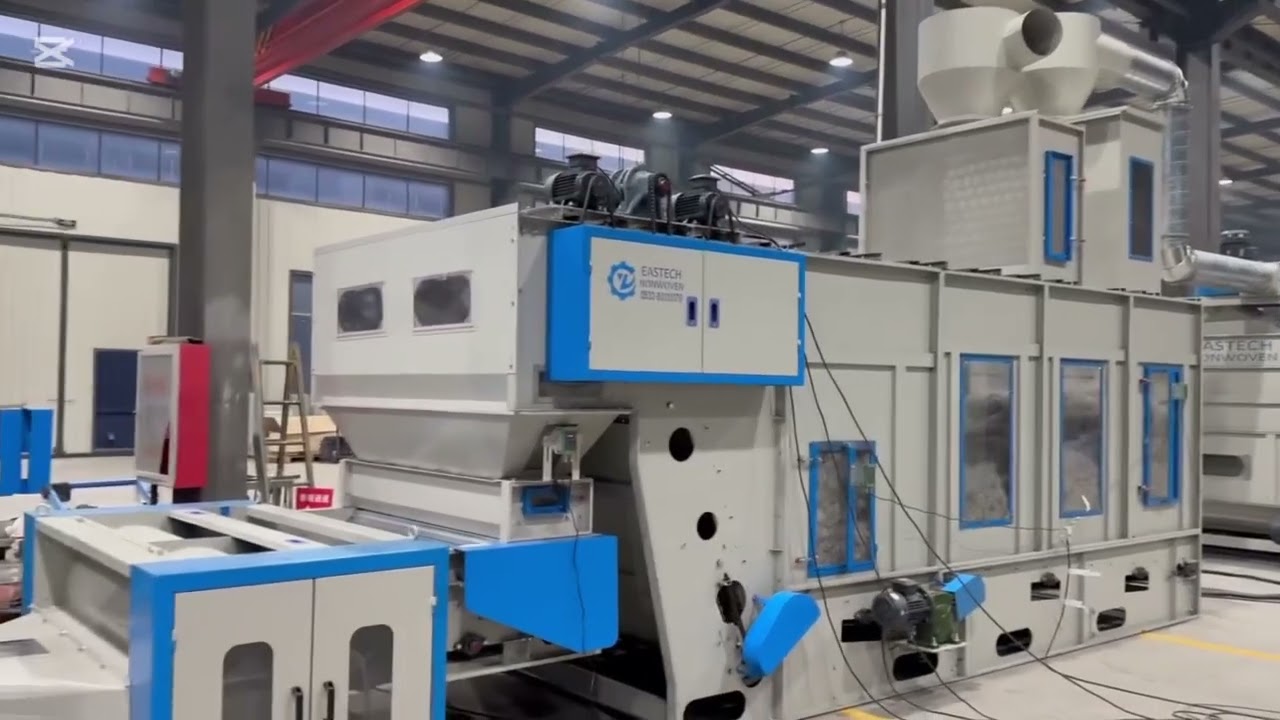 Carding machine for acoustic panel production line with cross lapper and thermal bond oven #china 