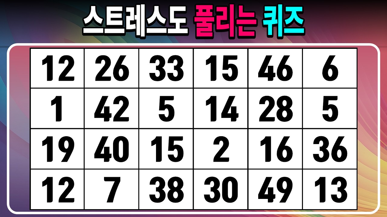 스트레스도 풀리는 퀴즈 【같은숫자찾기/치매예방퀴즈/치매테스트/숫자퀴즈/숫자찾기/숫자3쌍】