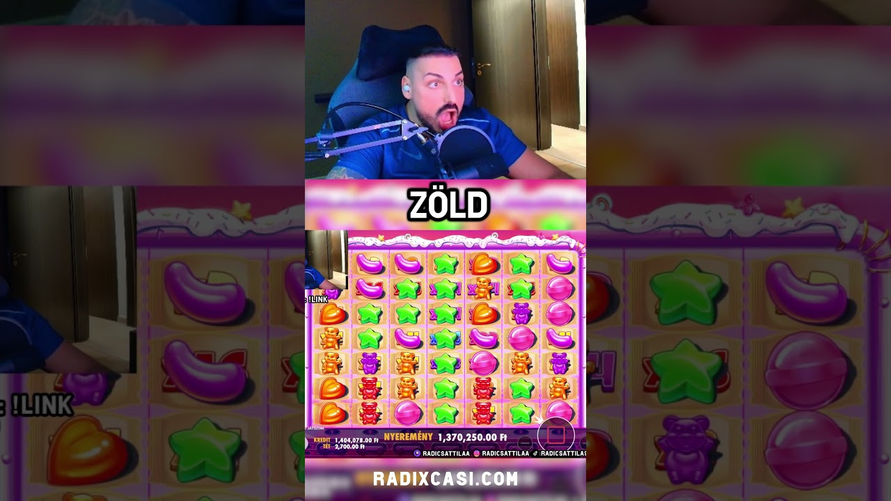 SUGAR RUSH 🎰 7,7 MILLI&Oacute; FORINT WIN 💰 #radics #radicsattila #casino #slots #gambling #bigwin #twitch