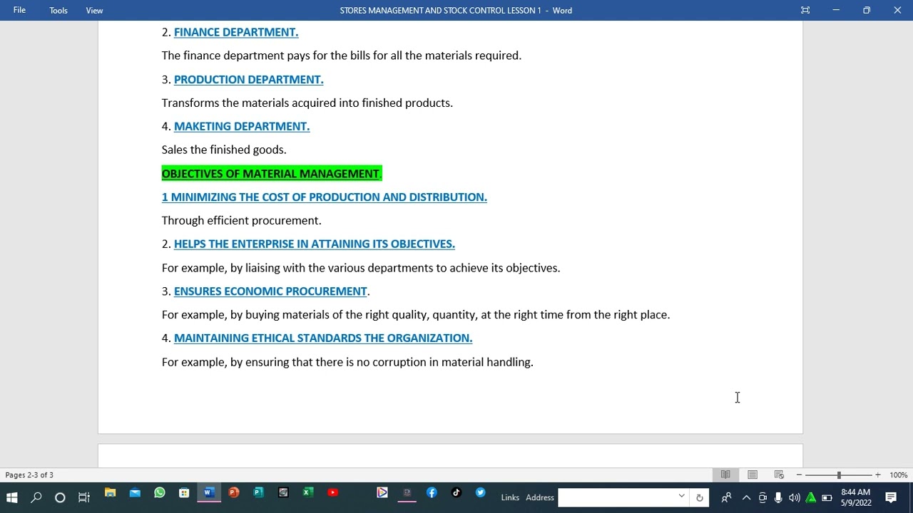 INTRODUCTION TO STORES MANAGEMENT AND STOCK CONTROL