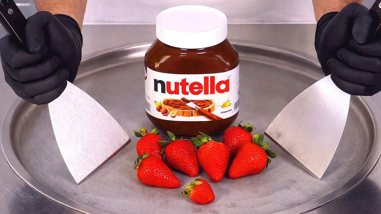 Strawberry & Nutella - Ice Cream Rolls | ASMR