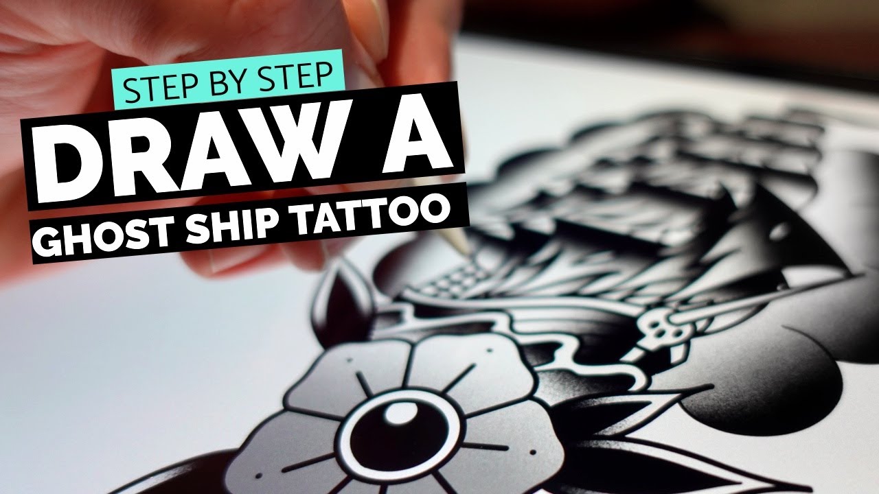 How to Draw a Ghost Ship Tattoo! Step by step Beginner Tutorial