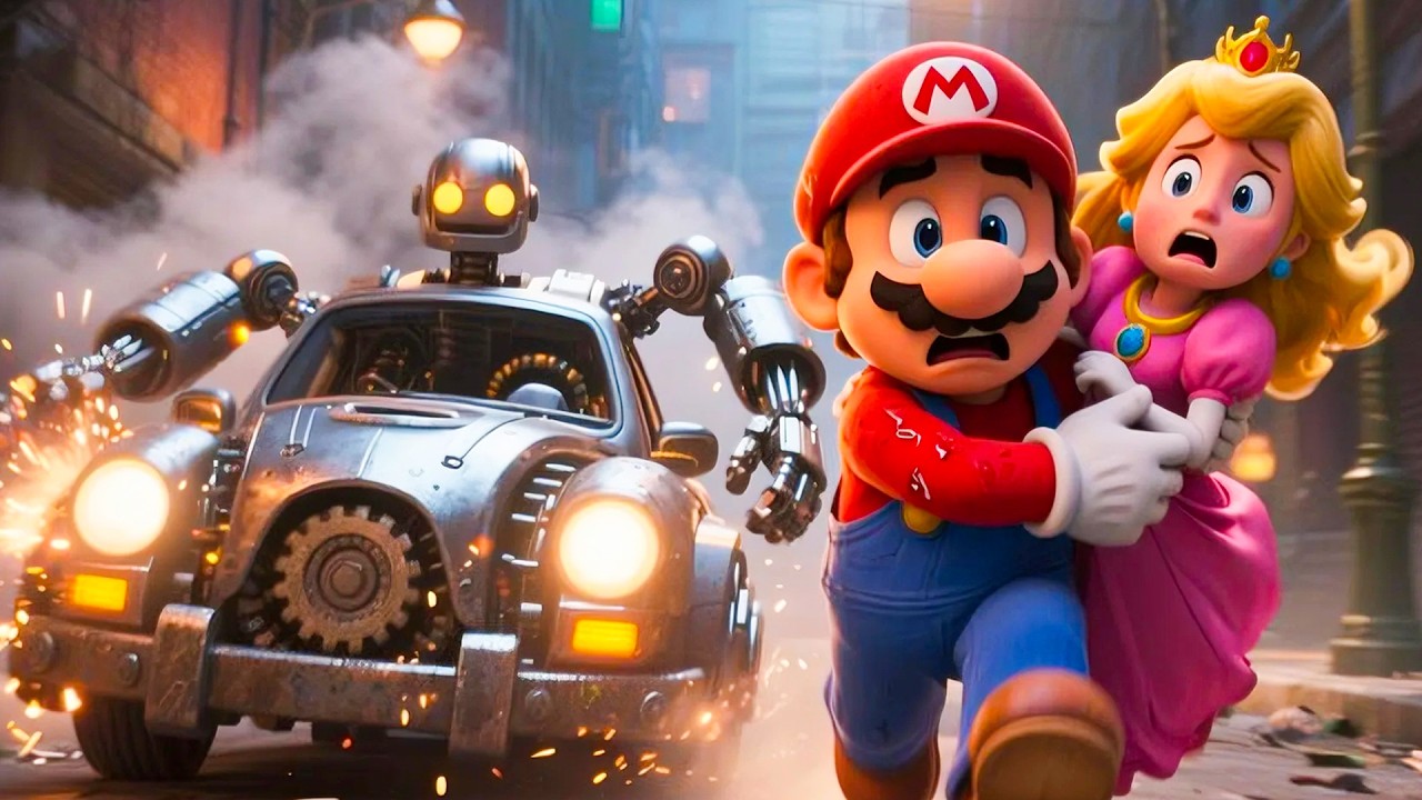 Mario e a Princesa Viajam no Tempo para o Mundo Moderno – A Grande Batalha Contra Robôs Monstruosos