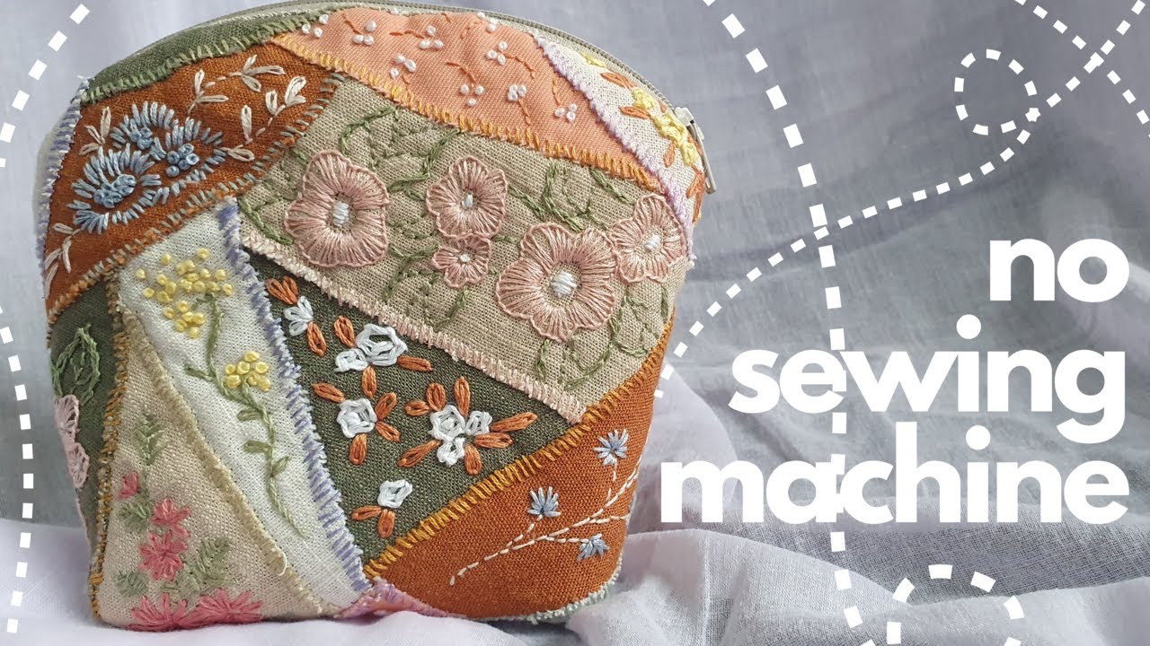 Make a DIY ZIPPER POUCH with cute floral embroidery all by hand / Gift ideas from fabric scraps