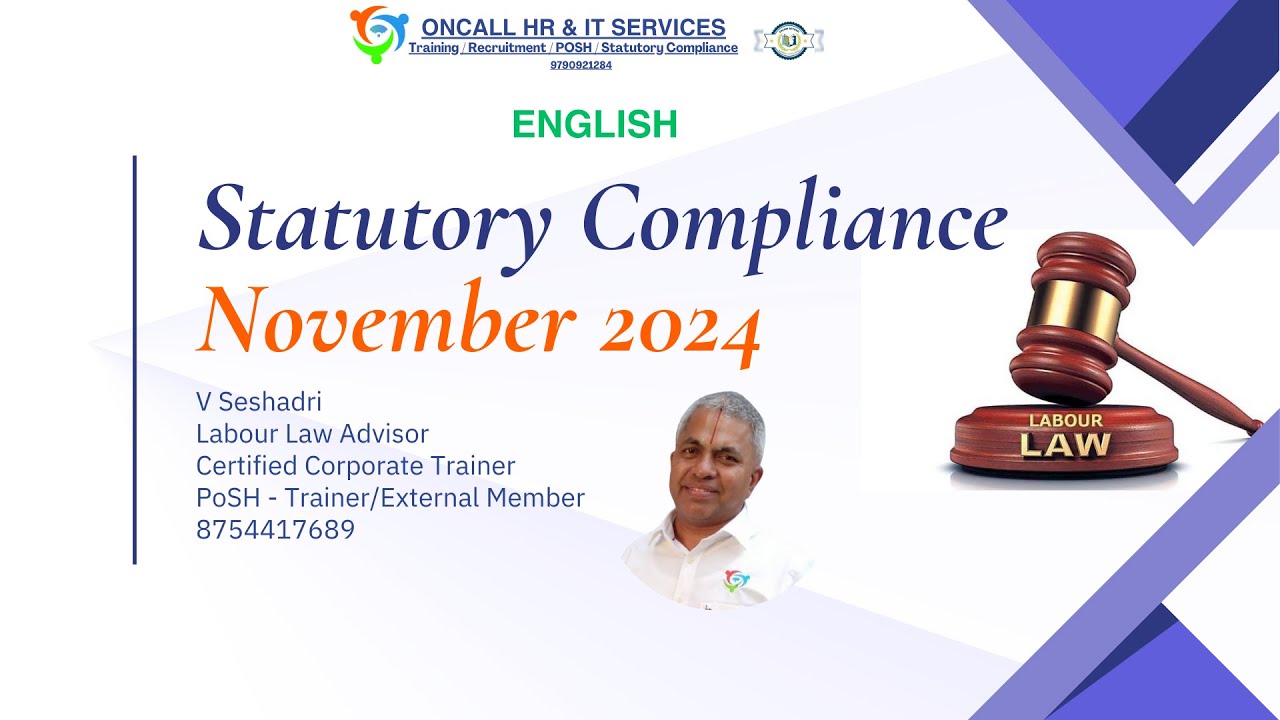 Statutory Compliance Nov 2024 English #seshadri #oncallhr #labourlaw #labourcodes, #statutory
