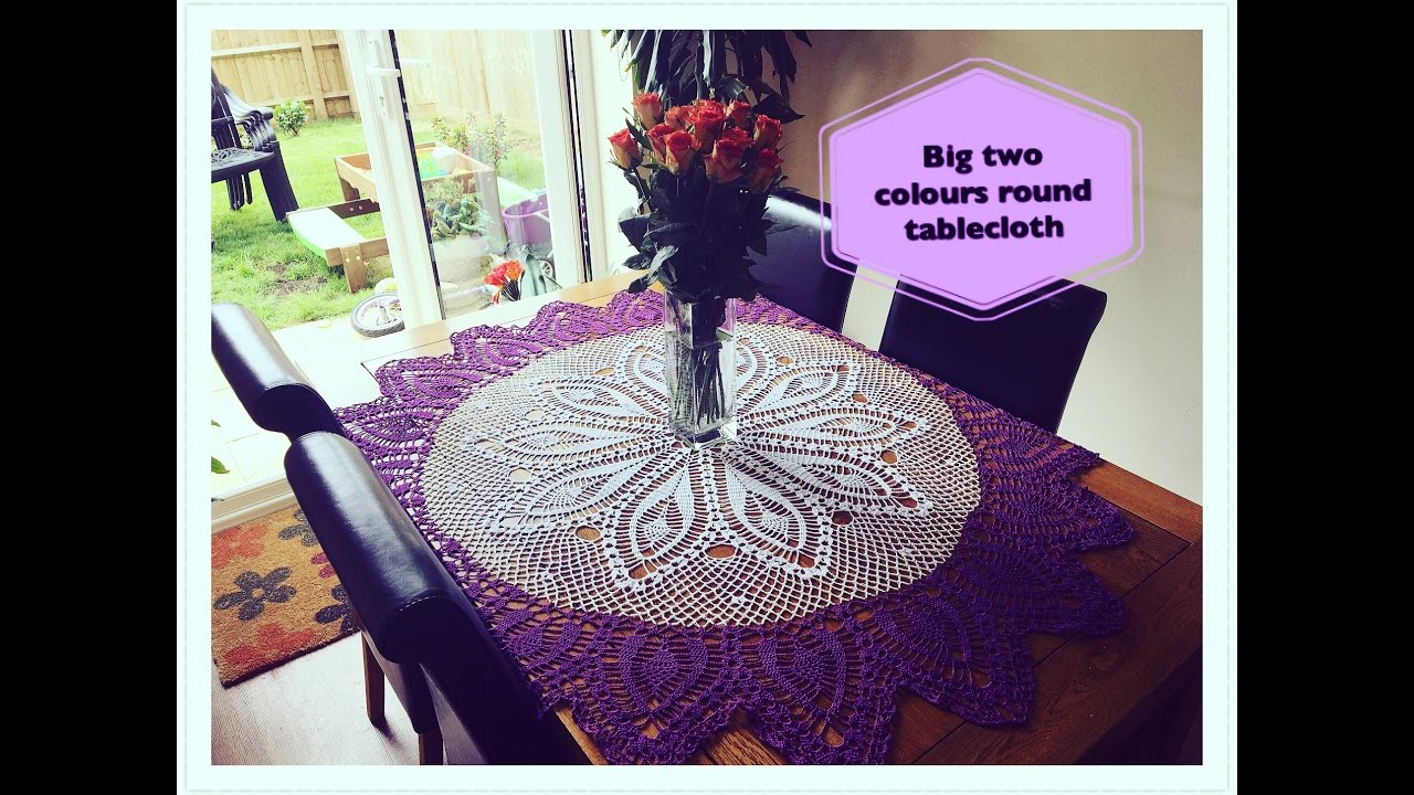 How to crochet big two colours round tablecloth Part 2 of 4