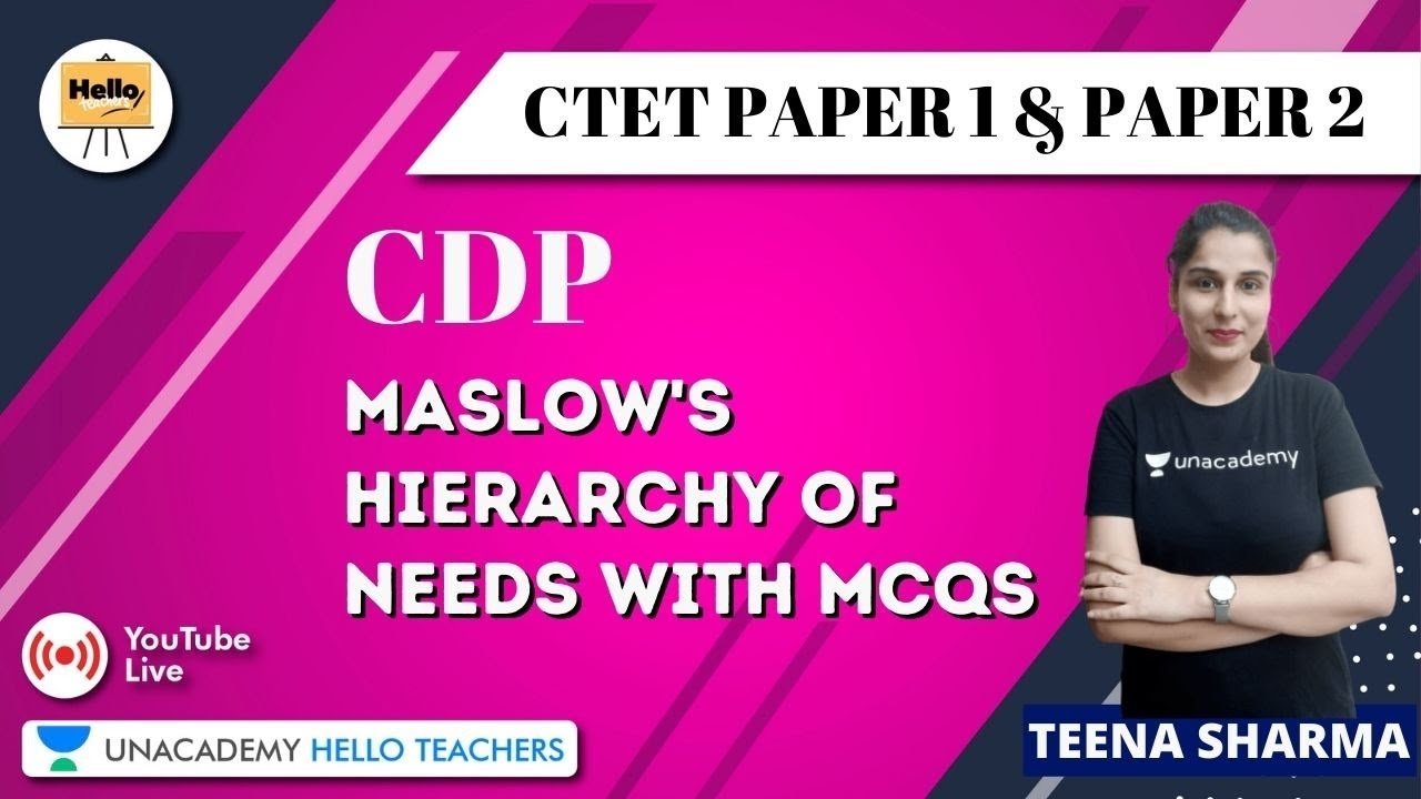 Maslow's Hierarchy of Needs with MCQs | CDP for CTET PAPER 1 & PAPER 2 2020 | Teena Sharma