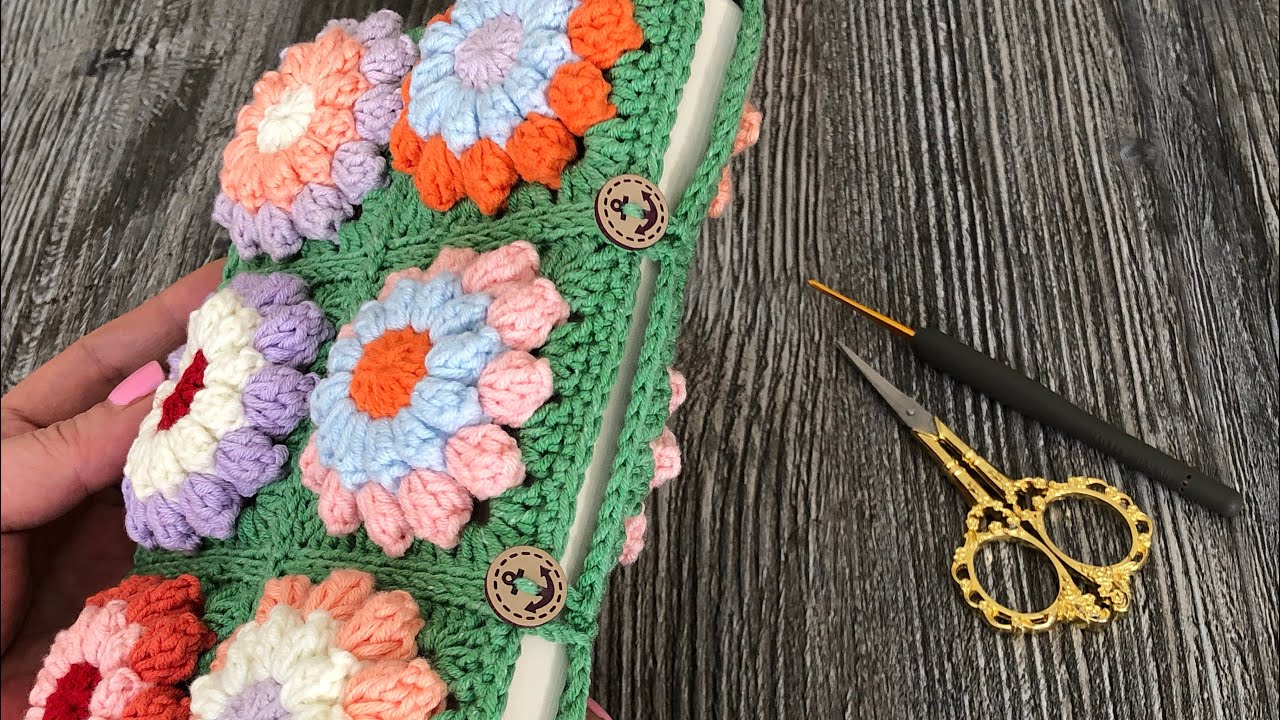 Çinli tasarımcıdan aldım bu modeli bayıldım🥰🥰Papatya örgü Kitap Kakılıfı / tığ işi kitap kılıfı