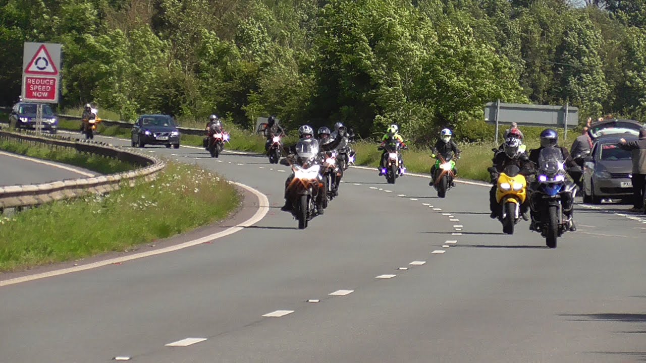 Motorbikes on the A590 for Dave Day