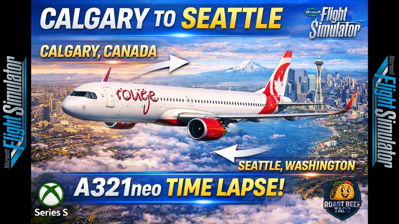 Таймлапс полета Air Canada Rouge A321neo | Калгари (CYYC) → Сиэтл (KSEA) | MSFS 2020 Xbox Series S