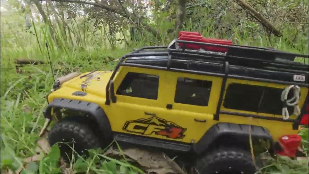 Traxxas TRX4 Defender and Jeep Rubicon playing in the forest