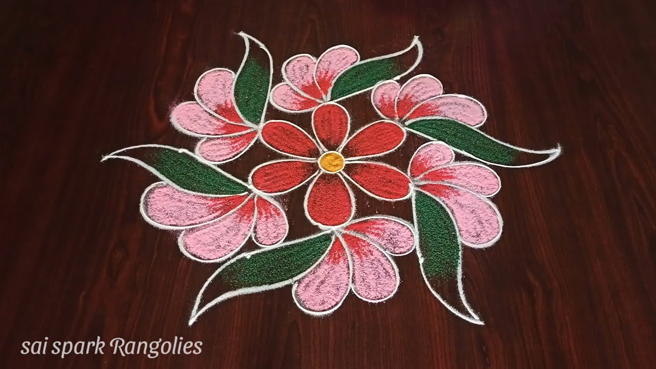 easy flower rangoli (5*3) dots | simple poo kolam | pulli kolangal @saisparkrangolies