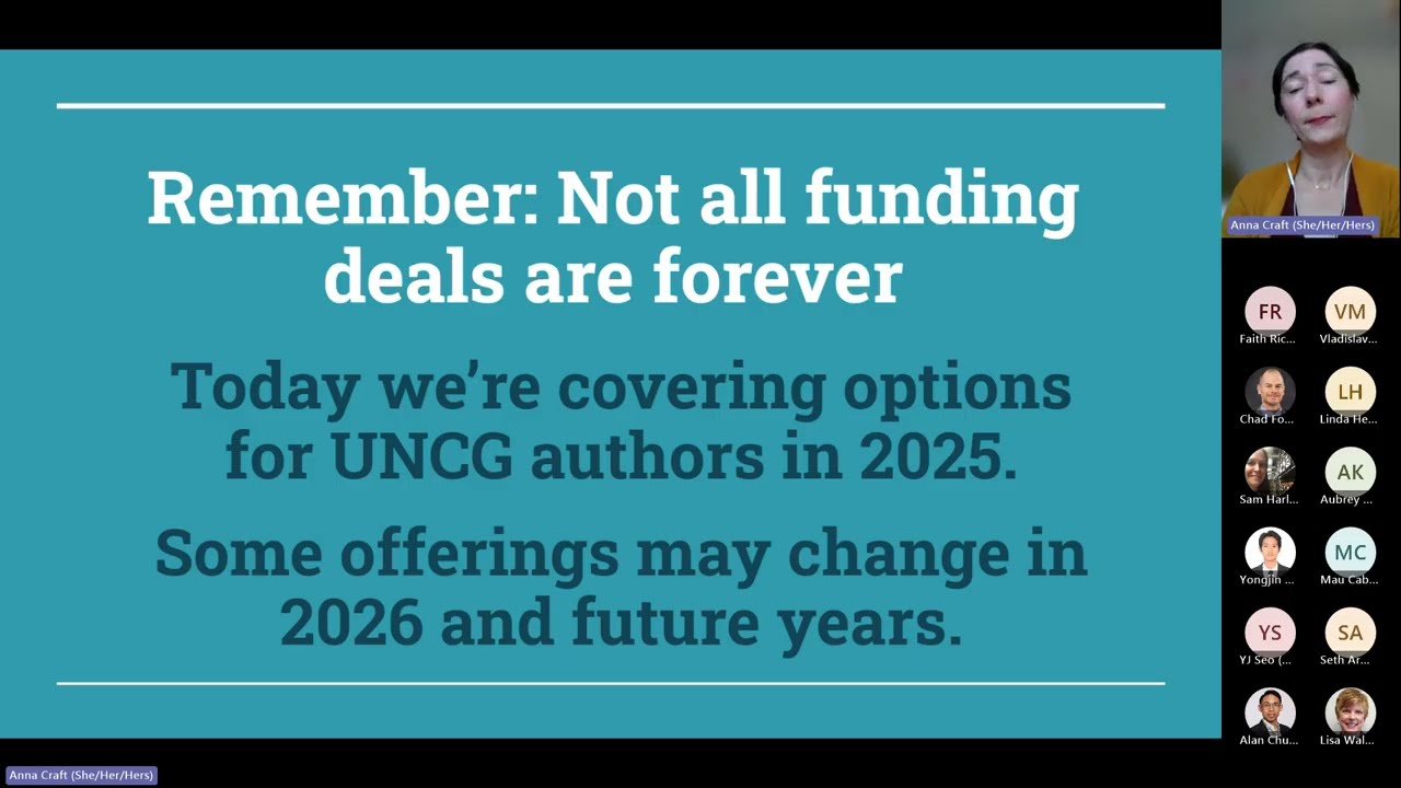 UNCG Libraries Research and Application Webinar: Open access funding support at UNCG