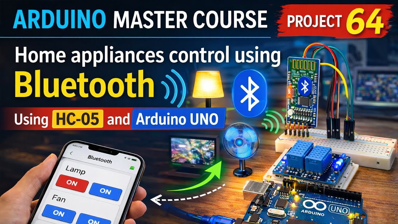 Arduino Master Course Project 64 : Home appliances control using Bluetooth HC-05 and Arduino UNO